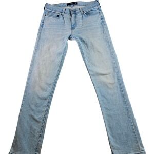 Hollister Jeans Men W31 L32 Light Blue Slim Straight Epic Button Zip Fly Stretch